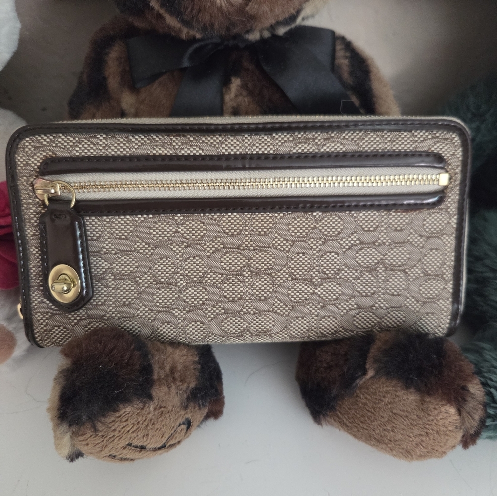 Coach Pop Signature Accordion Zip Wallet Khaki Mahogany 49619  HTF